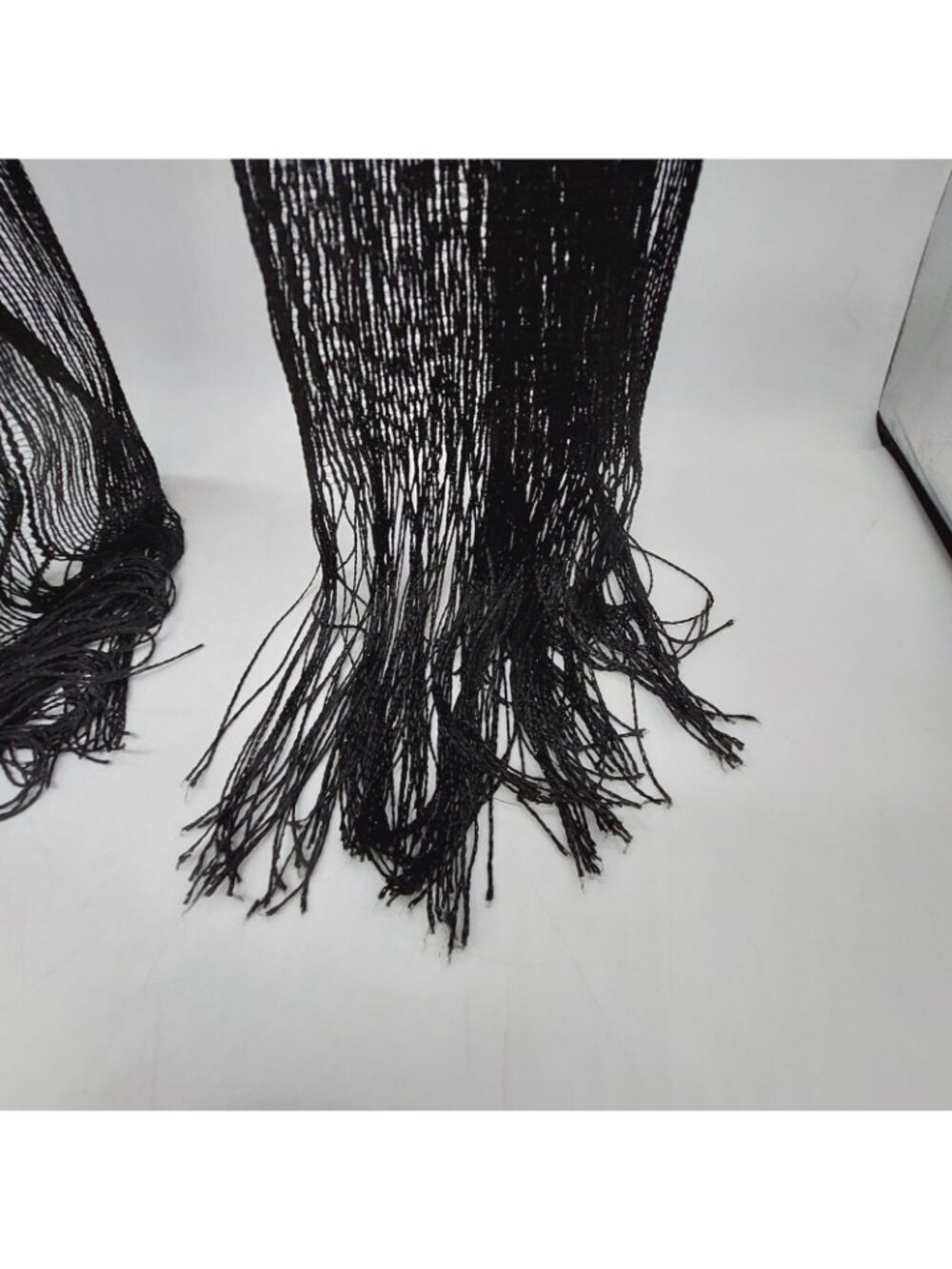 Black Semi Sheer Scarf Fringe Set Of 2 Various Sizes - Picture 11 of 11